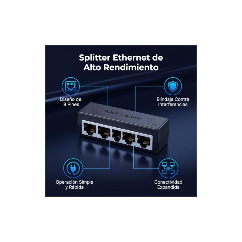 Acoplador RJ45 de 1 a 4, Divisor Ethernet Gigabit de