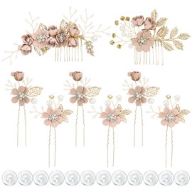 inSowni 20pcs Pale Mauve Decorative Flower Bridal Wedding Hair Side Combs+U-shaped Flower Hair Pins+Twist Spiral Pearl Hair Pins Headpieces Accessories for Brides Bridesmaids Women Girls (Pale Pink))
