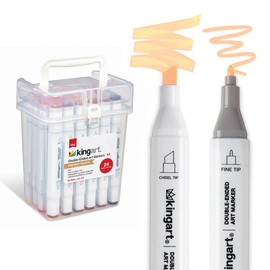 KINGART PRO Double-Ended Alcohol Ink Art Markers, 24 PORTRAIT Colors, Fine Point & Chisel Tips, Permanent with Superior Blendability, Includes Plastic Case, 24 Pc.