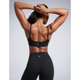 CRZ YOGA Butterbreeze Scoop Neck Sports Bras for Women - Spaghetti Straps Wireless Workout Padded Gym Cami Top Black X-Small