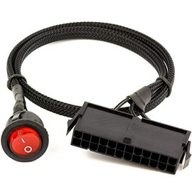 24 Pin ATX Red LED Power On/Off Switch Jumper Bridge Adapter Braided Cable 21.5-inch(55cm)