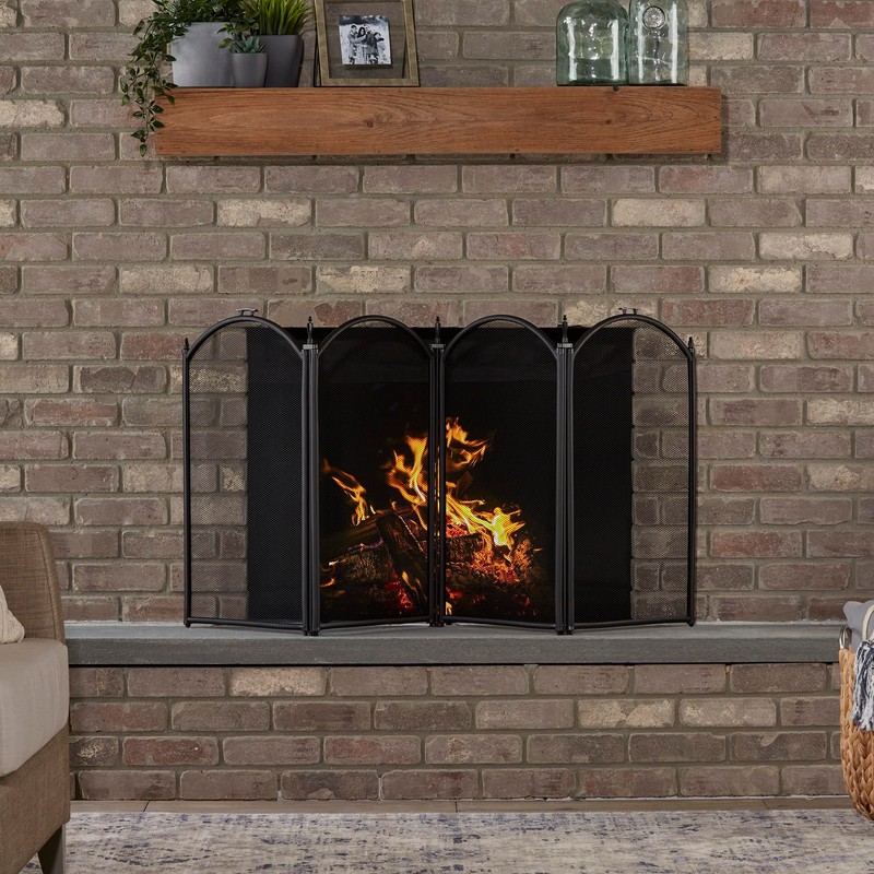 UniFlame Black 4-Fold 25-Inch Fireplace Screen