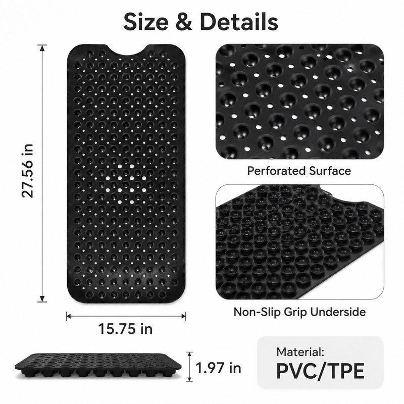Non-Slip Shower Mat for Bathtub - Water Resistant Anti-Slip Bath