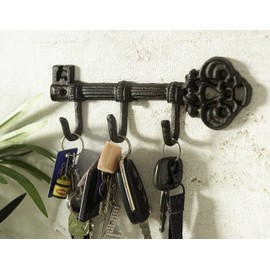 Marco Paul Vintage Look Antique Style Cast Iron Key Rack Hook Holder Rail Coat Rack Wall Mounted Decorative Key Hanging Novelty Rustic Home Décor with 3 Hanging Hooks Indoor Outdoor Use