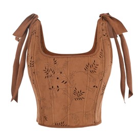 Nuoqi Renaissance Corset Women Pirate Corset Top Floral Overbust Boned Bustier Bodice, Brown, S
