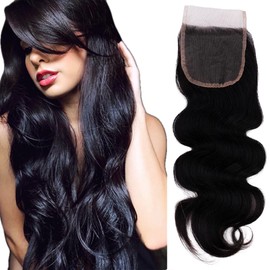 Prettyshop 100% Real Hair Extensions, Lace Closure, Hair Thickening, 40 cm, Wavy, Natural Black, HEC5-1