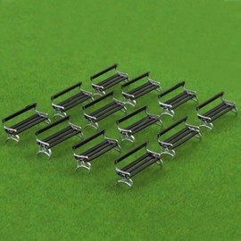 Evemodel 12pcs Model Train Platform Park Street Seat Bench 1/87 Chairs Settee HO Scale for Miniature Scenery Diorama ZY37087BSi(B, Black with Silver)