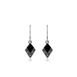 Gemondo 925 Sterling Silver 1.00ct Black Onyx & 7.2pt Marcasite Art Deco Drop Earrings