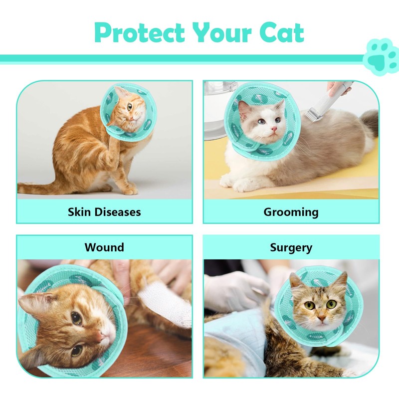 Kinwodon Green Cat Cone Collar Soft, Adjustable Cat Recovery Collar