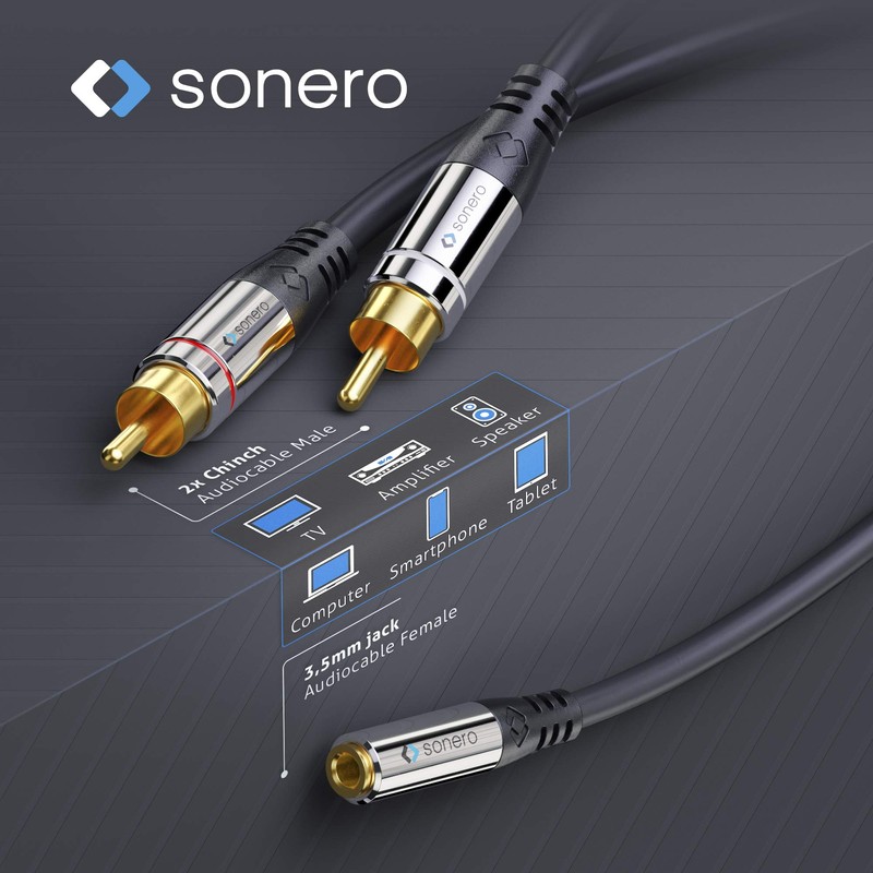 sonero® Premium Audio Adapter, 0,20m, 2x Cinch Stecker auf 3,5mm