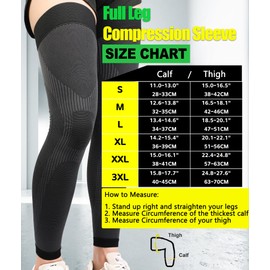 KEKING® Full Leg Compression Sleeves, Unisex, Thigh High Compression Stocking 20-30mmHg Graduated Support for Thigh Calf Knee, Running, Basketball, Reduce Varicose Veins and Swelling, 1 Pair, Black XL