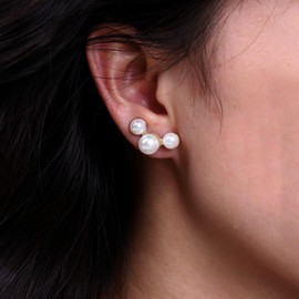 Atentuyi Boho Beaded Pearl Stud Earrings Wedding Pearl Climber Earrings Gold Cluster Pearl Ear Crawler Bar Vintage Bridal Pearl Earrings Jewelry for Women and Girls