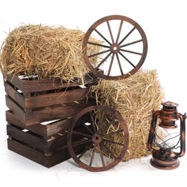GliCraft 6 Pack 13 x 9 x 6 Inch Straw Hay Bale Stack Decoration Set Rustic Wooden Wagon Wheel Natural Hay Bales Boxes Western Cowboy Birthday Decor Photo Booth Props(Brown,Rustic)