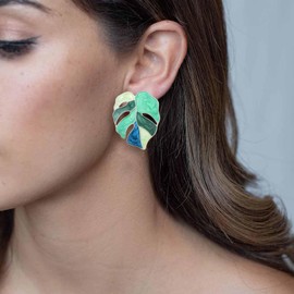 Allereya Boho Palm Leaf Stud Earrings Green Leaves Stud Earrings Enamel Leaf Earrings Monstera Leaves Earrings Jewelry for Women