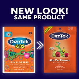 DenTek Fun Flossers – Kids Floss Picks with Wild Fruit Flavor, 75 Count, Pack of 6