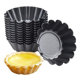 HQdeal 12 Piece Carbon Steel Tart Mould, Tart Mould, Muffin Mould, Egg Pie Mould, Non-Stick Reusable Baking Moulds for Cupcakes, Cakes, Desserts, Ice Cream