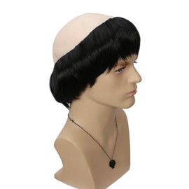 Tzncos Funny Monk Wig for Men Bald Funny Wig Black for Adult Cosplay Costume Short Character Party Outfit Accessories