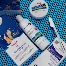 Mr. Fuss® No. 4 Advanced Pack Multi Small Cuticle Callus Remover Economy Pack 4 Pieces Active Solution Quick Softening 250 ml Balm No. 2-100 ml Cotton Cotton Multitool