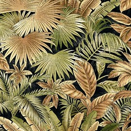 E351 Black Brown and Green Floral Leaf Outdoor Indoor Marine Upholstery Fabric by The Yard