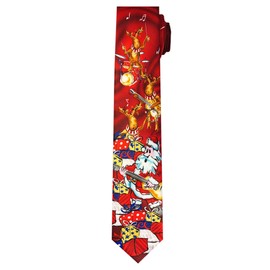 Jerry Garcia Men's Merry Christmas Collection Santa on Guitar Reindeers Band Gifts Artwork Red Extra Long Neck Tie, Extra Long - 63 inch