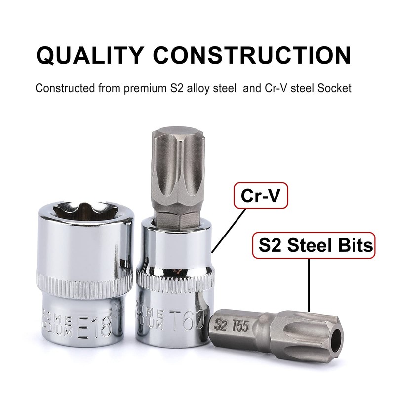 CASOMAN 34 Pieces 3/8-Inch Drive Torx Bit Socket and E-Torx