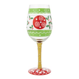 Enesco Lolita Christmas in Full Cheer Hand-Painted Artisan Wine Glass, 15 Ounce, Multicolor