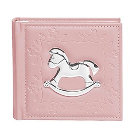 Pink Baby Girl Memory Book Photo Album with Silver Rocking Horse 80 x 6x4 /10x15