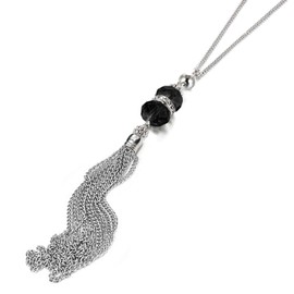 Double Crystal Long Tassel Sweater Chain Necklace Gift for Mom 32" Crystal, Metal, No information