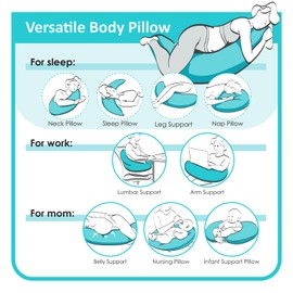 BYRIVER 43" Long C Shaped Body Pillow for Adults Men Women, Side Sleeper Pillow for Neck Shoulder Back Pain Relief, Cooling Post Sugery Pillow Pregnancy Pillow, Blue Black Washable Pillowcase (XL)