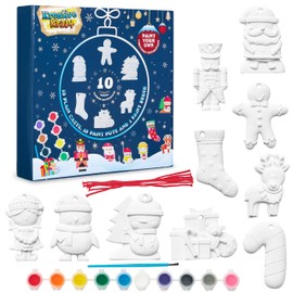 KreativeKraft Kids Paint Your Own Christmas Decorations Set - Arts and Crafts for Kids - Family DIY Craft Kit - Santa, Elf, Reindeer Painting Set (Set of 10)