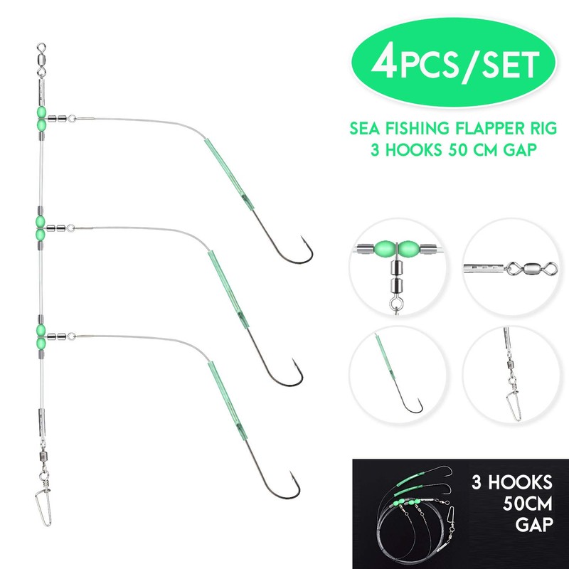 Rodeel 4 PCS Sea Fishing Rigs Flapper Rig Three Hook
