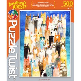 PuzzleTwist Jigsaw Puzzle | Colorful Cats | Something's Amiss! Series | 500 Pieces | Animals Pet Family Pastime