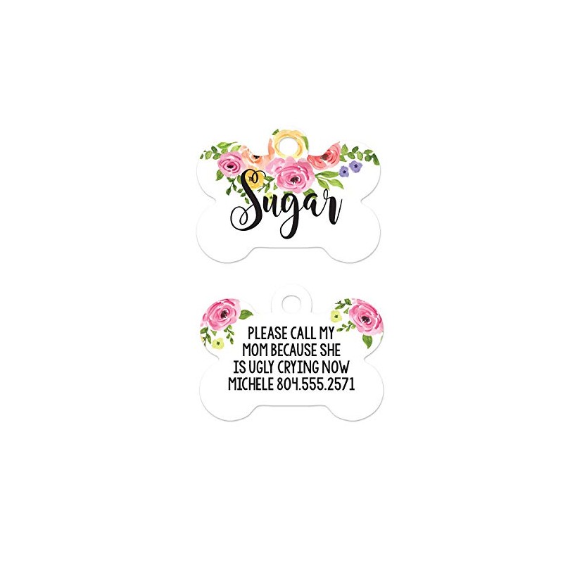 Floral Dog ID Tag, My Mom Is Ugly Crying Pet