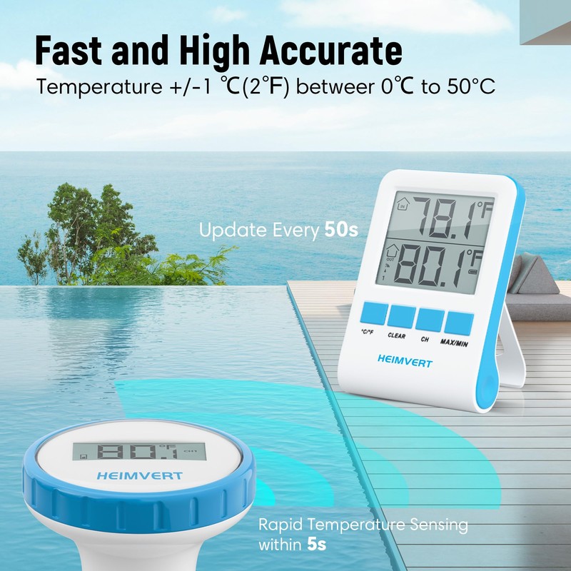 HEIMVERT Wireless Digital Pool Thermometer – Floating, Easy-to-Read Display, IPX8