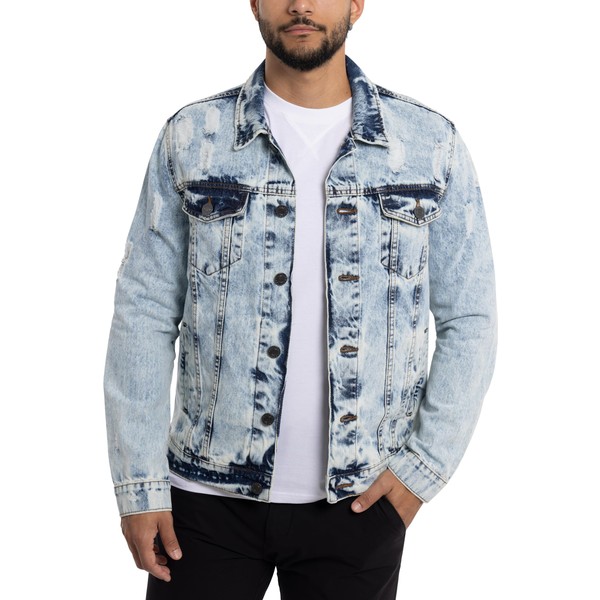 X RAY Mens Denim Jacket, Washed Ripped Distressed Flex Stretch