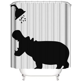 Hippo Shower Curtain, Funny Shower Curtain Set Shower Curtains for Bathroom, Waterproof Bathroom Shower Curtain Sets, White Cute Farmhouse Shower Curtains Farmhouse Bathroom Decor 72"X72"