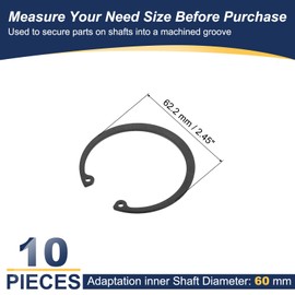 PATIKIL 10 Pcs Internal Retaining Rings, 60mm C-Clip Snap Ring 65 Manganese Steel Internal Retaining Circlip Snap for Automotive Grooved Shafts Stud