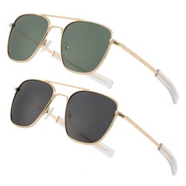 JOVAKIT Men's Polarized Aviator Sunglasses Retro Military Style Pilot Sun Glasses Bayonet Temples UV400 Protection (Gold/Green+Gold/Grey)