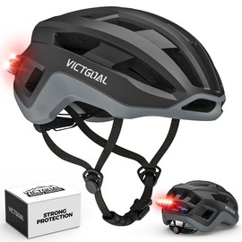 VICTGOAL Road Bike Helmet Adult Men Women with Detachable Magnetic Rear Light, Bicycle Helmet Adjustable Breathable Road Cycling Helmet for Road Mountain Riding (Black, L: 57-61 cm)