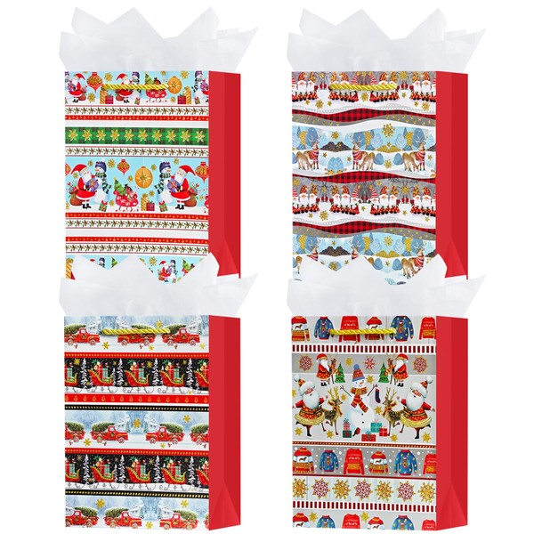 OFIHANLY 4 Pack 9" Small Size Christmas Gift Bags with