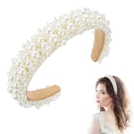 Women's Pearl Headband - White Pearls Headband Dirndl, Wide Elegant Braided Glitter, Velvet Bridal Hair Bands Hair Accessories Wedding Hairstyles Accessories