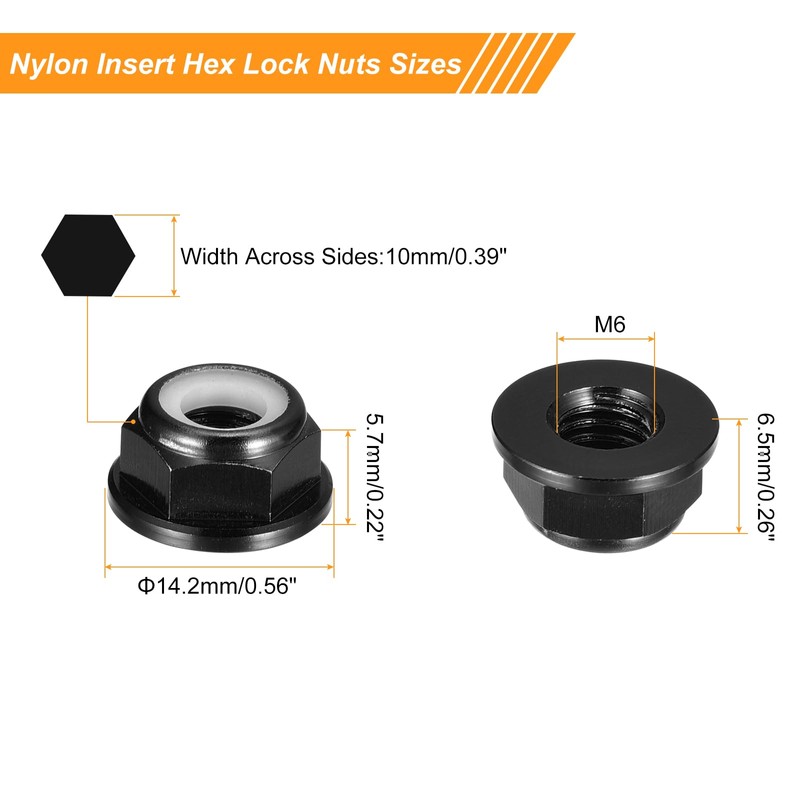 QUARKZMAN Nylon Insert Hex Lock Nuts - M6 x 1