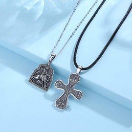EUDORA Cross Necklace for Women and Man 925 Sterling Silver Cross Pendant Religious Vintage Cross Necklaces, Holy Cross Jewelry Original Gifts For Women Man Christian, Black Rope 24 "