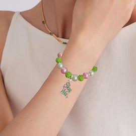 Stocking Stuffers Holiday Outfits for Women 2024 Aka Bracelet Sorority for Women Also Known As Bracelet Pearl Beaded Bracelet Adjustable Stretch Bracelets Green Pink Bead Bracelets Galentines Gifts for Teen Girls B