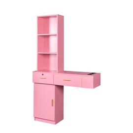FRITHJILL Modern 66.93" Tall Multi-Layer Hair Styling Storage Cabinet, Salon Spa Station with Appliance Holders and Lockable Drawer, Ideal for Salons, Barber Shops, and Home Use, Pink