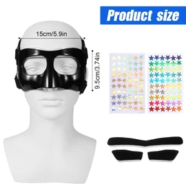 Nose Guard for Broken Nose, 5.9x3.74 in Adjustable Face Shield with Pads Star Stickers Guard Sports Training Face Mask Nose Protector for Kids Adults Teens Basketball Soccer Baseball Football(Black)