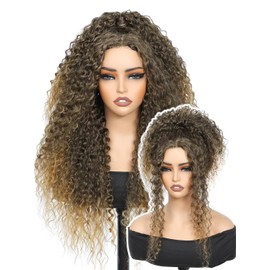YKHJH 26 Inch Honey Blonde Curly Synthetic Wig Wear and Go HD Lace Front Wigs Mix 2/27 Pre Cut Highlight Curly Hair Wig Upgraded with Premium Human-Hair-Like Fiber (Mix 2/27)