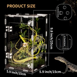 Acrylic Reptile Terrarium Easy Assembly, 360° Clear & Keep Pet Secure Design for Jumping Spiders, Tarantulas, Geckos Scratch-Resistant Large Ventilated Habitat Terrarium for Arachnids 9.8*5.9*5.9in