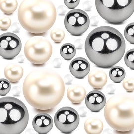 TMCLHXYNF 150Pieces Floating NO Hole Pearls Beads and 2300 Pieces Water Gel Beads for Vases Faux Pearls,Floating Creamy White,Silver Pearls Centerpiece for Party Table Wedding