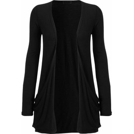 FASHION STOP Ladies Casual Long Sleeve Open Front Cardigans Lightweight Solid Color Women’s top Stylish Comfortable Versatile Ladies Long Sleeve Pocket Cardigan Sizes 8-26 Black